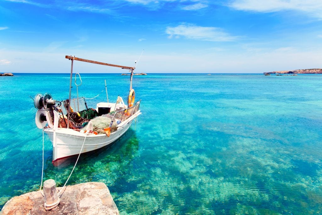 Traditional fishing boat in Es Pujols beach