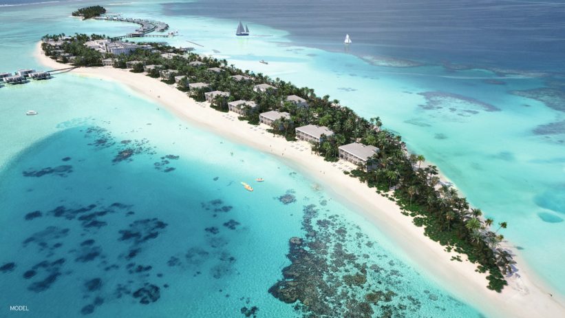 Einrichtungen des Riu Atoll Hotels, auf der Maafushi-Felseninsel auf den Malediven.