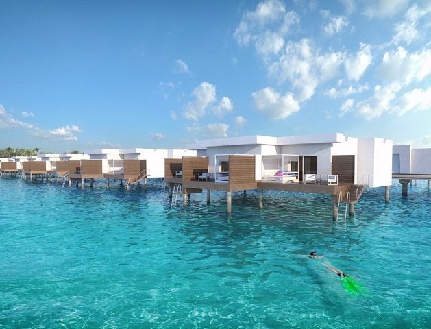 The overwater rooms of the hotel Riu Atoll provide direct access to the sea