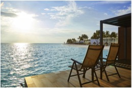The hotel Riu Atoll features bedrooms over the water