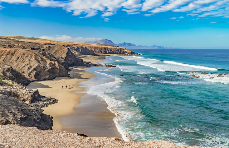 Fuerteventura is known for its turquoise waters and volcanic landscapes
