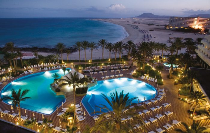 The Riu Palace Tres Islas has spectacular views of the beach at nightfall