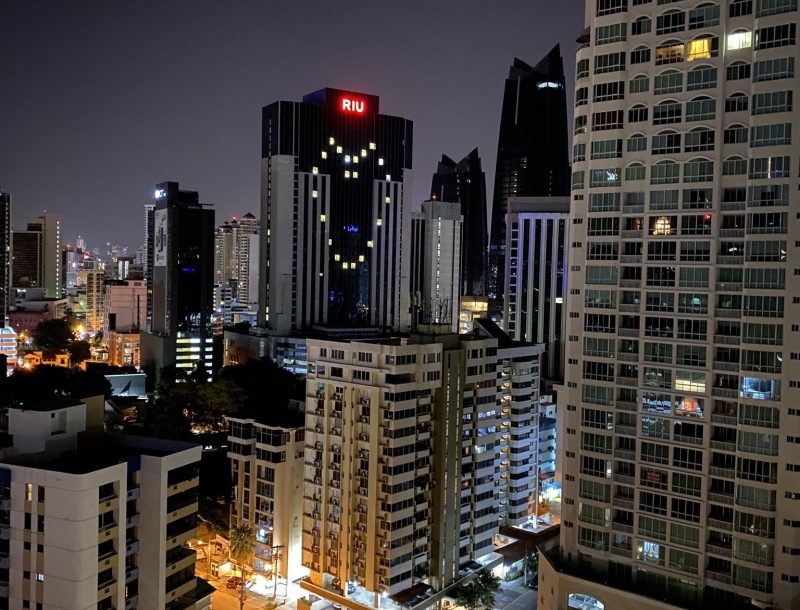 Illumination of the Riu Plaza Panama hotel because of the COVID-19 pandemic