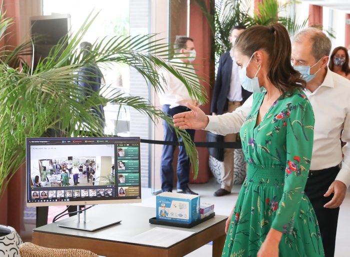 Queen Letizia checks the anti-coronavirus security protocols implemented at RIU hotels