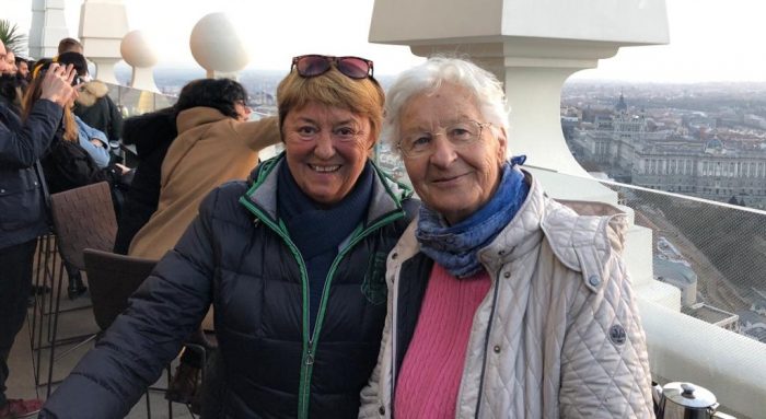 Ingrid and Ilona enjoying the terrace of the hotel Riu Plaza España.