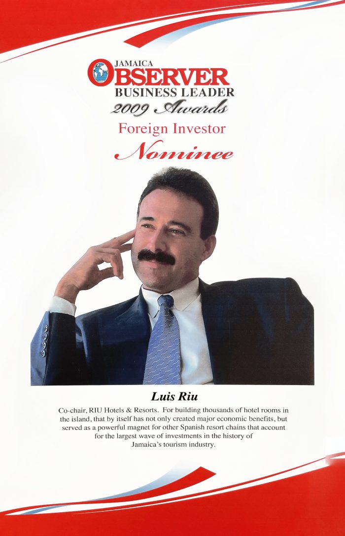 Luis Riu’s Nomination to the Jamaica Observer’s Business Leader awards in 2009