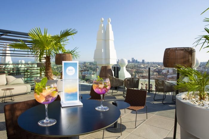 Drinks and snacks menu at the terrace bar of the Riu Plaza España hotel at one of its tables