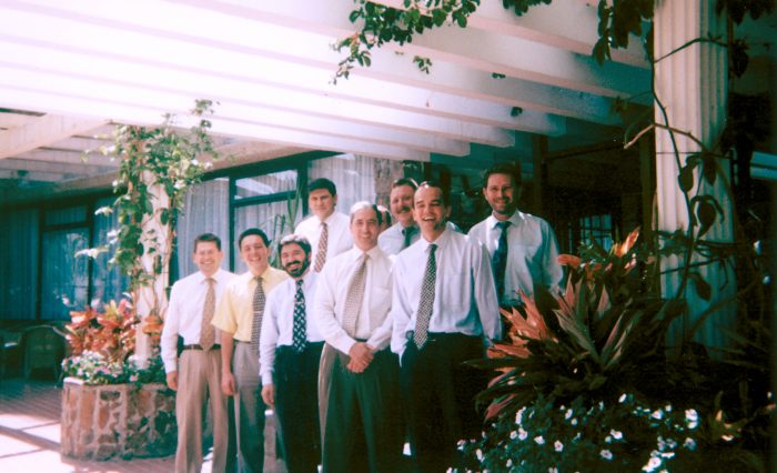 Félix Casado with several colleagues in a historic image of Riu Hotels