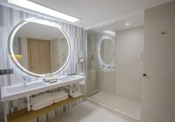 A bathroom at the Hotel Riu Palace Antillas, which was renovated in 2021