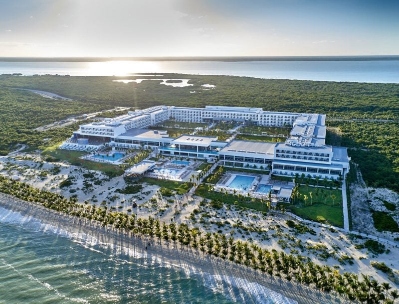 General view, from the sea, of the Hotel Riu Palace Costa Mujeres in Cancún, Mexico