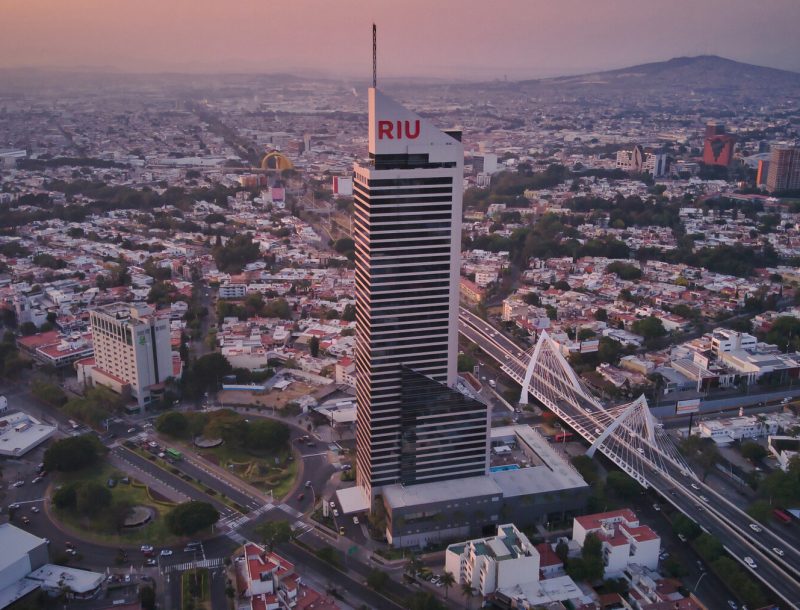 Skyscraper of the Hotel Riu Plaza in Guadalajara, the first urban hotel built by the RIU chain in Mexico