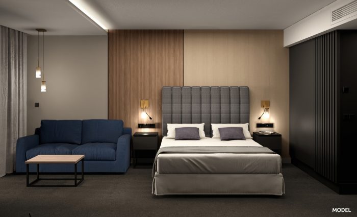 Recreación de la habitación del futuro hotel Riu Plaza London Victoria. 