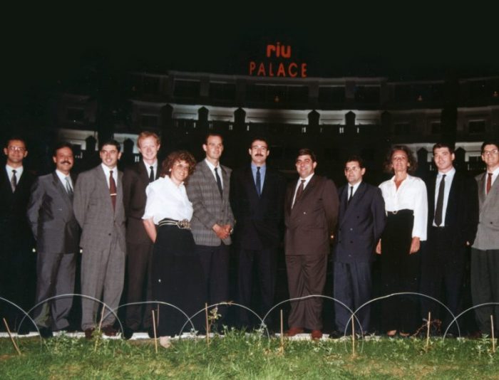 With the change to the Riu brand, Luis Riu Güell (center) and Félix Casado (right) at an opening of a newly named RIU Hotel