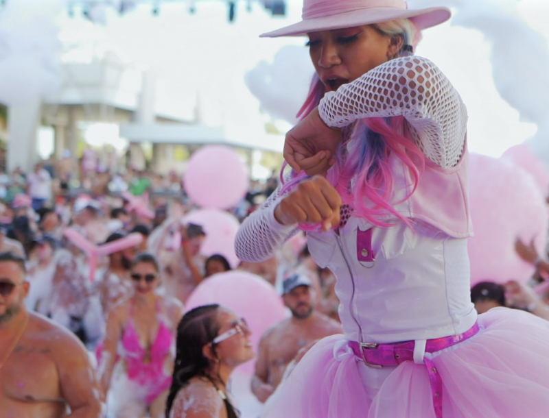 The Riu Party entertainer dances during one of the parties organized in the RIU All Inclusive hotels