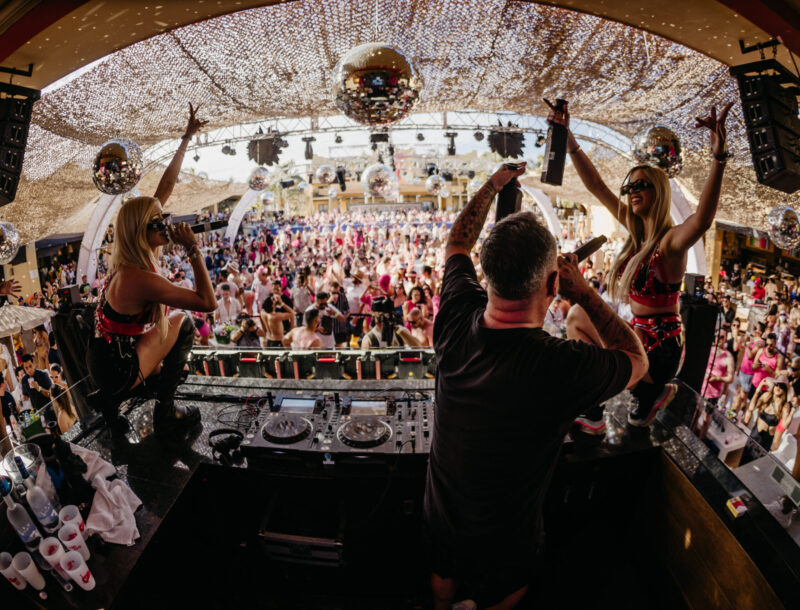 The DJ entertains guests at one of the Riu Party at the hotel Riu Caribe in Cancun.