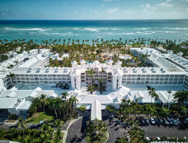 Exterior view of the hotel Riu Palace Macao in Punta Cana, after its refurbishment in 2023.