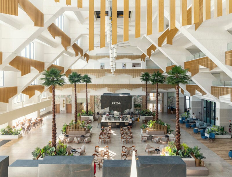 Lobby of the hotel Riu Caribe in Cancun, refurbished in 2023.
