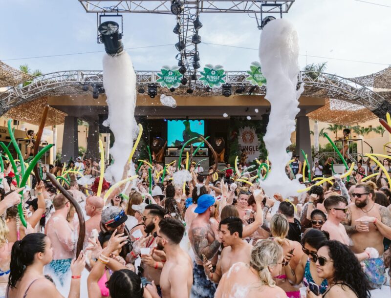 The guests of the hotel Riu Caribe at a Jungle Party in Cancun. The guests of the hotel Riu Caribe at a Jungle Party in Cancun.