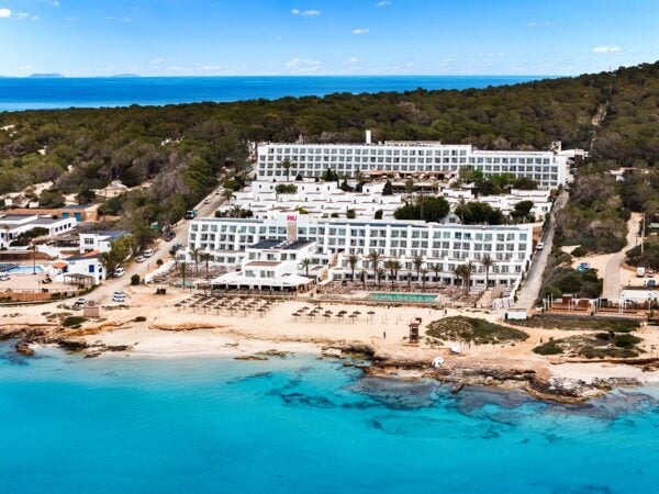 An aerial view of the Hotel Riu Palace La Mola in Formentera as seen from the sea