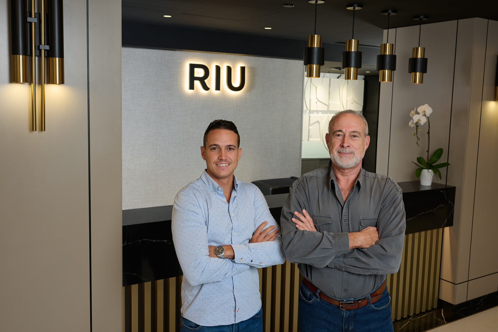 Luis Riu Güell and Luis Riu Rodríguez in the lobby of RIU's new hotel in Canada, the Riu Plaza Toronto