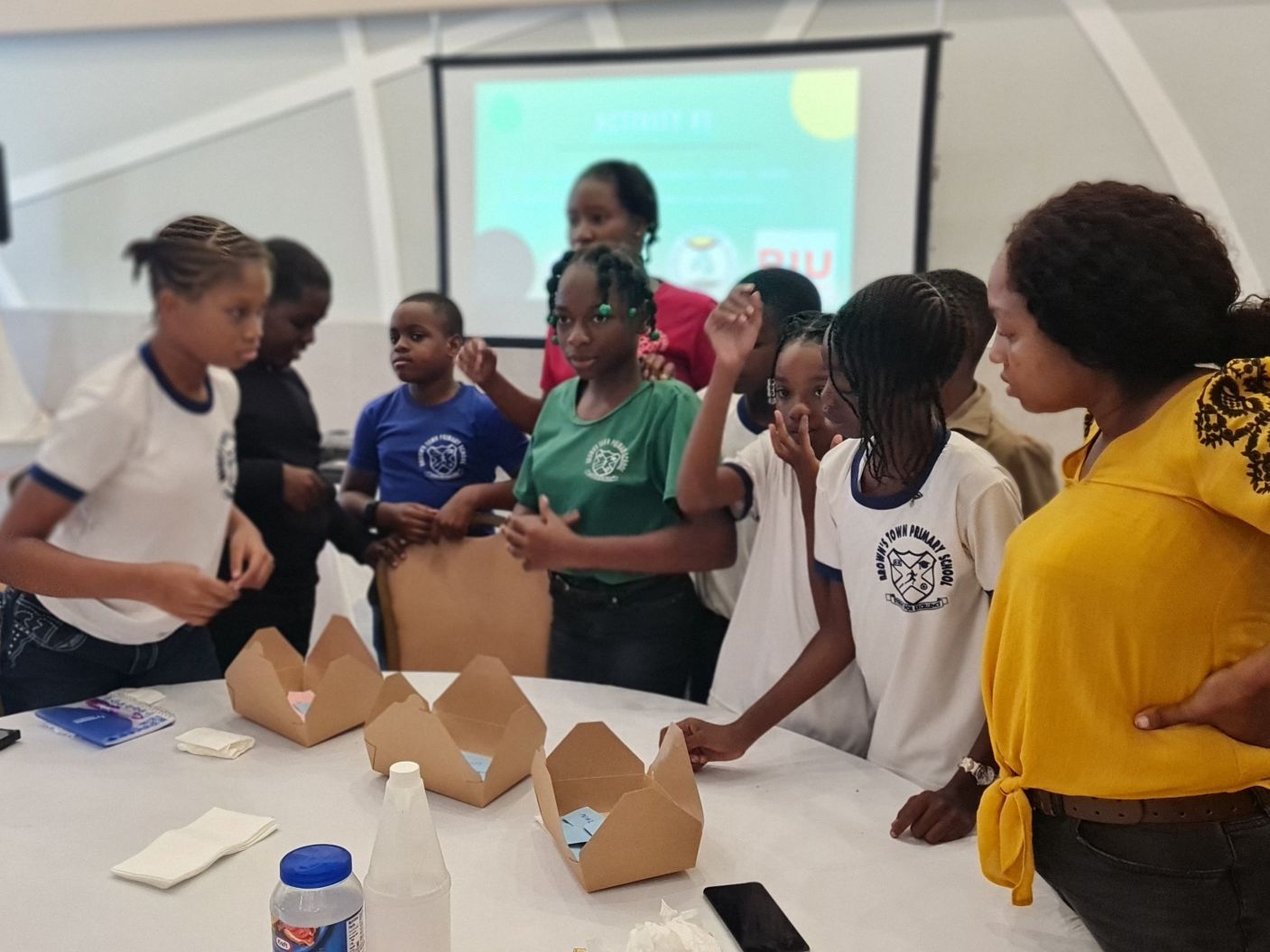 recycling education class and many children learning